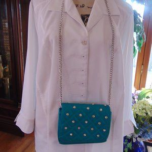 d'Orcia Faux Teal Leather "Diamond" Studded Bag